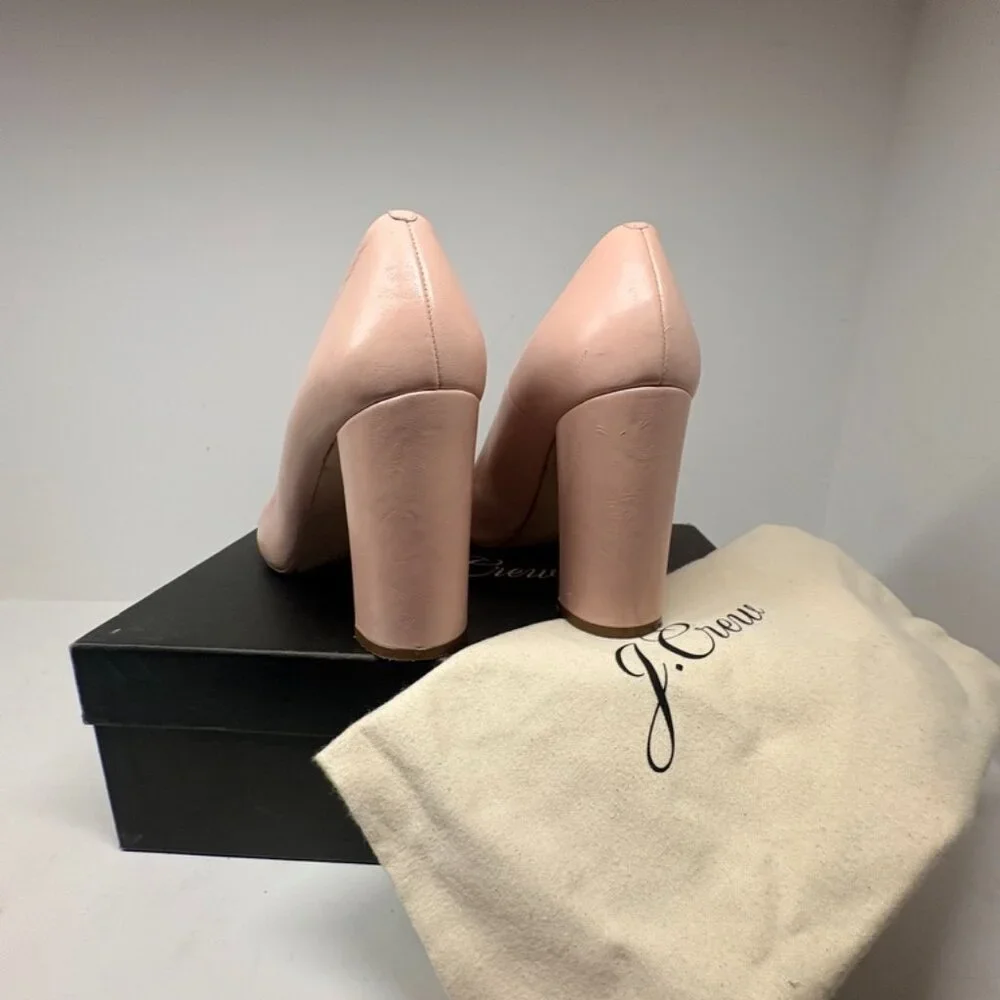 J. Crew Pink Leather Block‎ Heel Pumps with Black Cap Toe